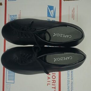 Capezio Tap Dance Shoes Women's Sz 4-1/2 Black Lace Up Dance Tele Tone Tap Vguc
